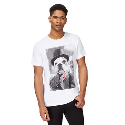 Big and tall white churchill bulldog print t-shirt